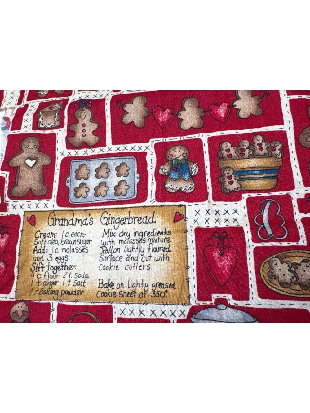 Grandmas Gingerbread Recipe Cotton Fabric Gingerbread Hearts Pattern Quilting